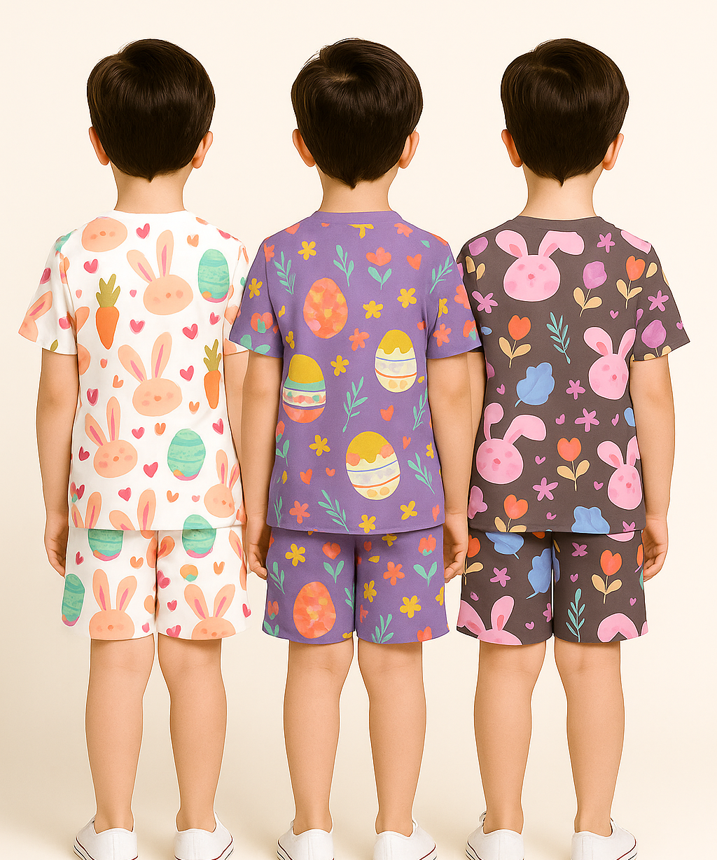Boys Cotton Cartoon Printed Kids Co-ord Set Combo | Age 1 to 10 Years | Tshirt & Shorts (Combo Set Pack of 3)