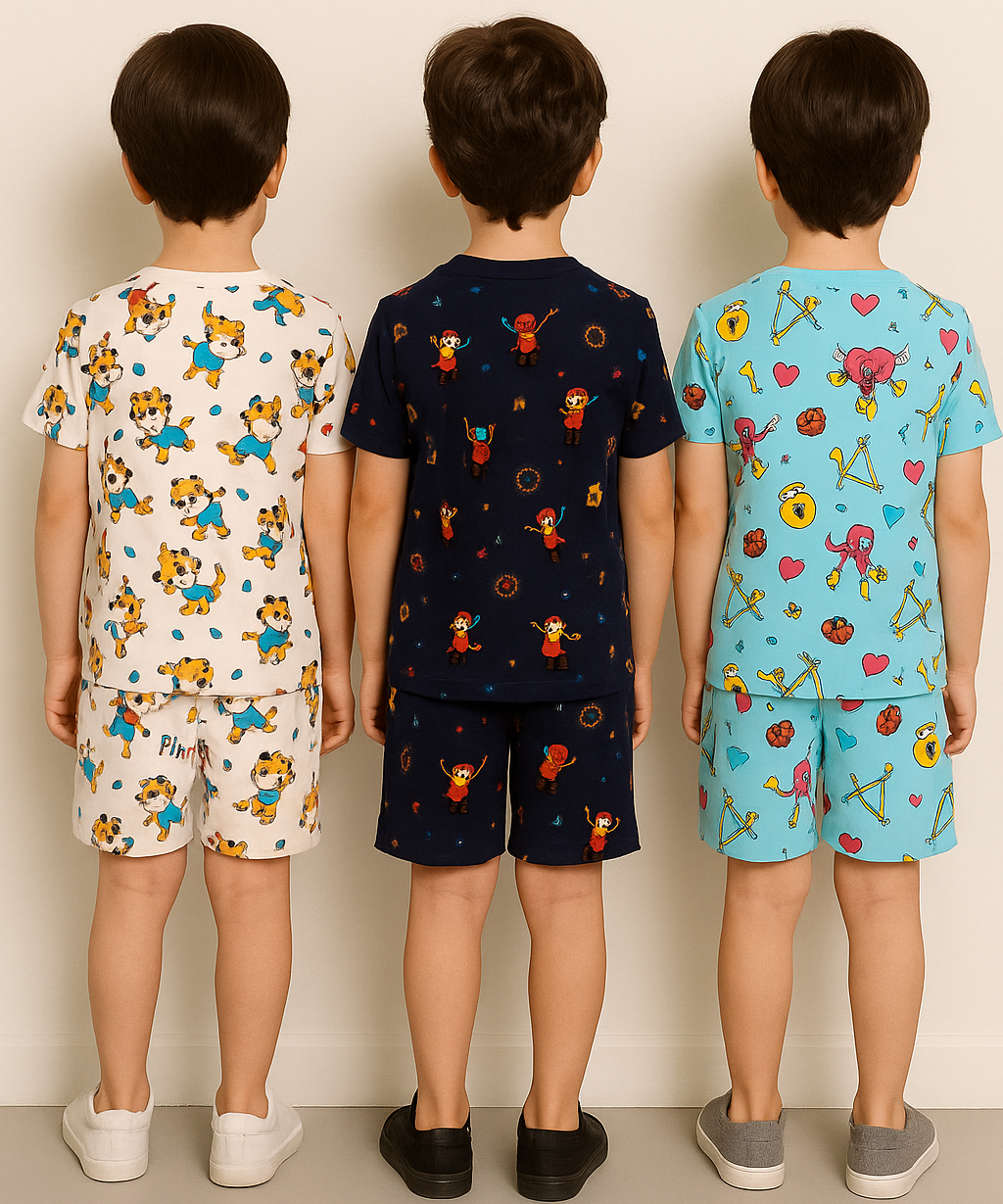 Boys Cotton Cartoon Printed Kids Co-ord Set Combo | Age 1 to 10 Years | Tshirt & Shorts (Combo Set Pack of 3)