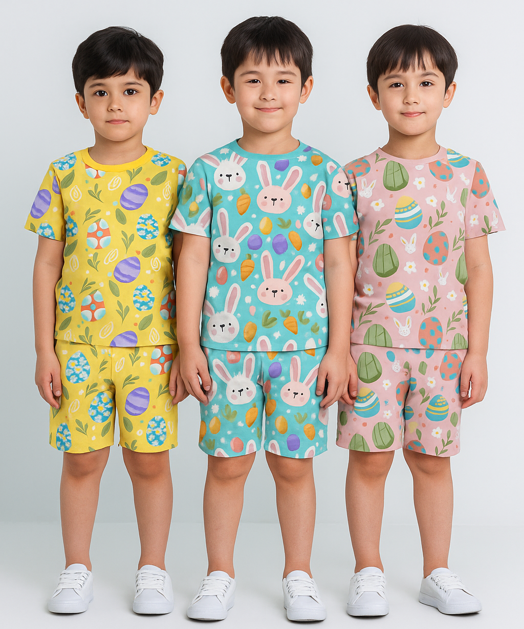 Boys Cotton Cartoon Printed Kids Co-ord Set Combo | Age 1 to 10 Years | Tshirt & Shorts (Combo Set Pack of 3)