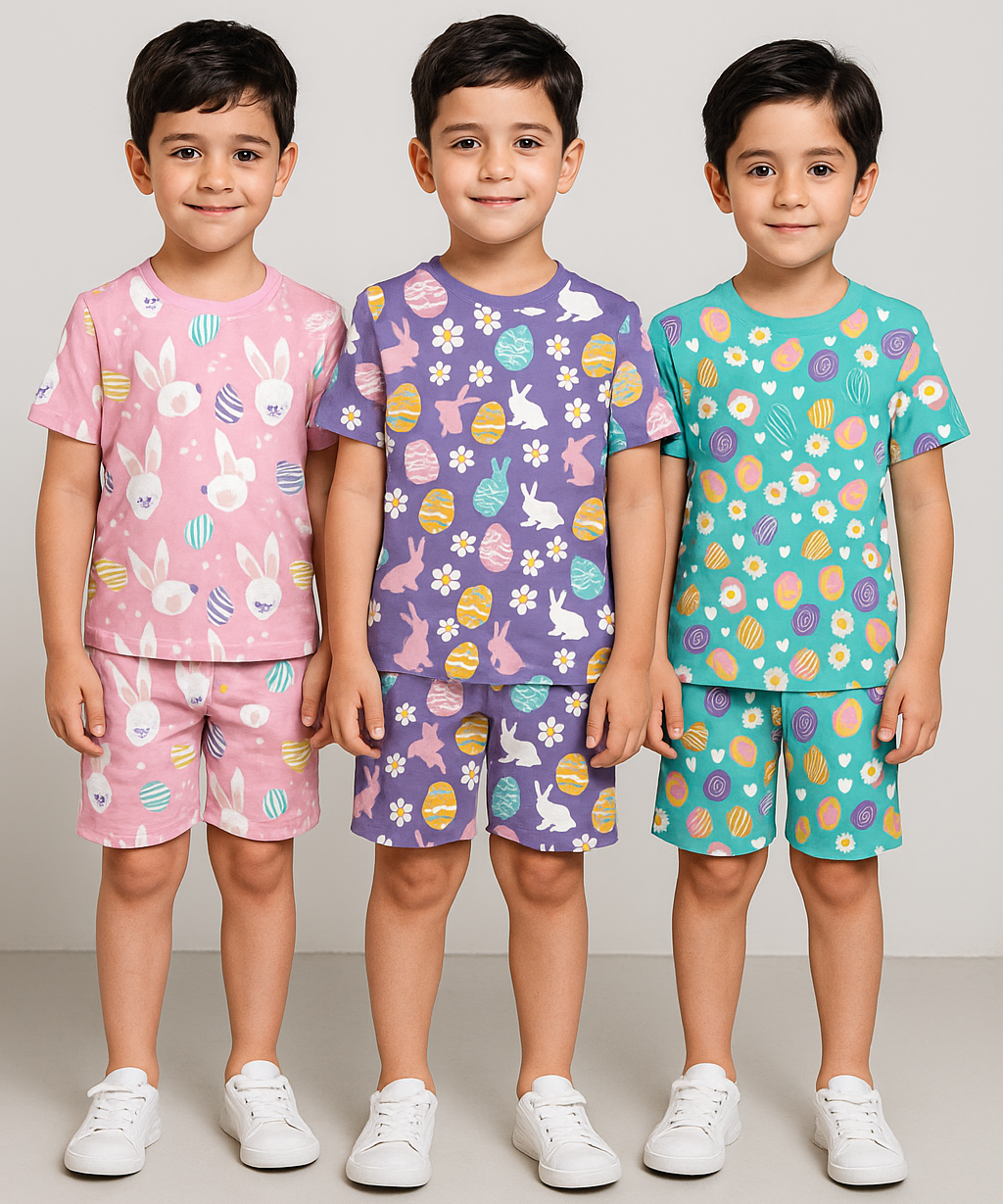 Boys Cotton Cartoon Printed Kids Co-ord Set Combo | Age 1 to 10 Years | Tshirt & Shorts (Combo Set Pack of 3)