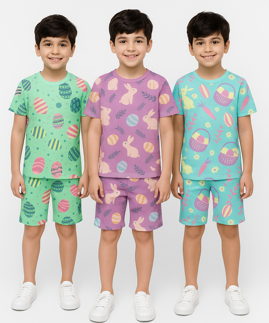 Boys Cotton Cartoon Printed Kids Co-ord Set Combo | Age 1 to 10 Years | Tshirt & Shorts (Combo Set Pack of 3)