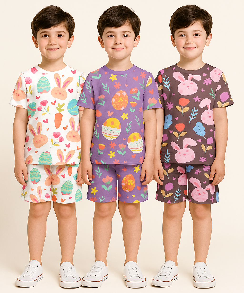 Boys Cotton Cartoon Printed Kids Co-ord Set Combo | Age 1 to 10 Years | Tshirt & Shorts (Combo Set Pack of 3)