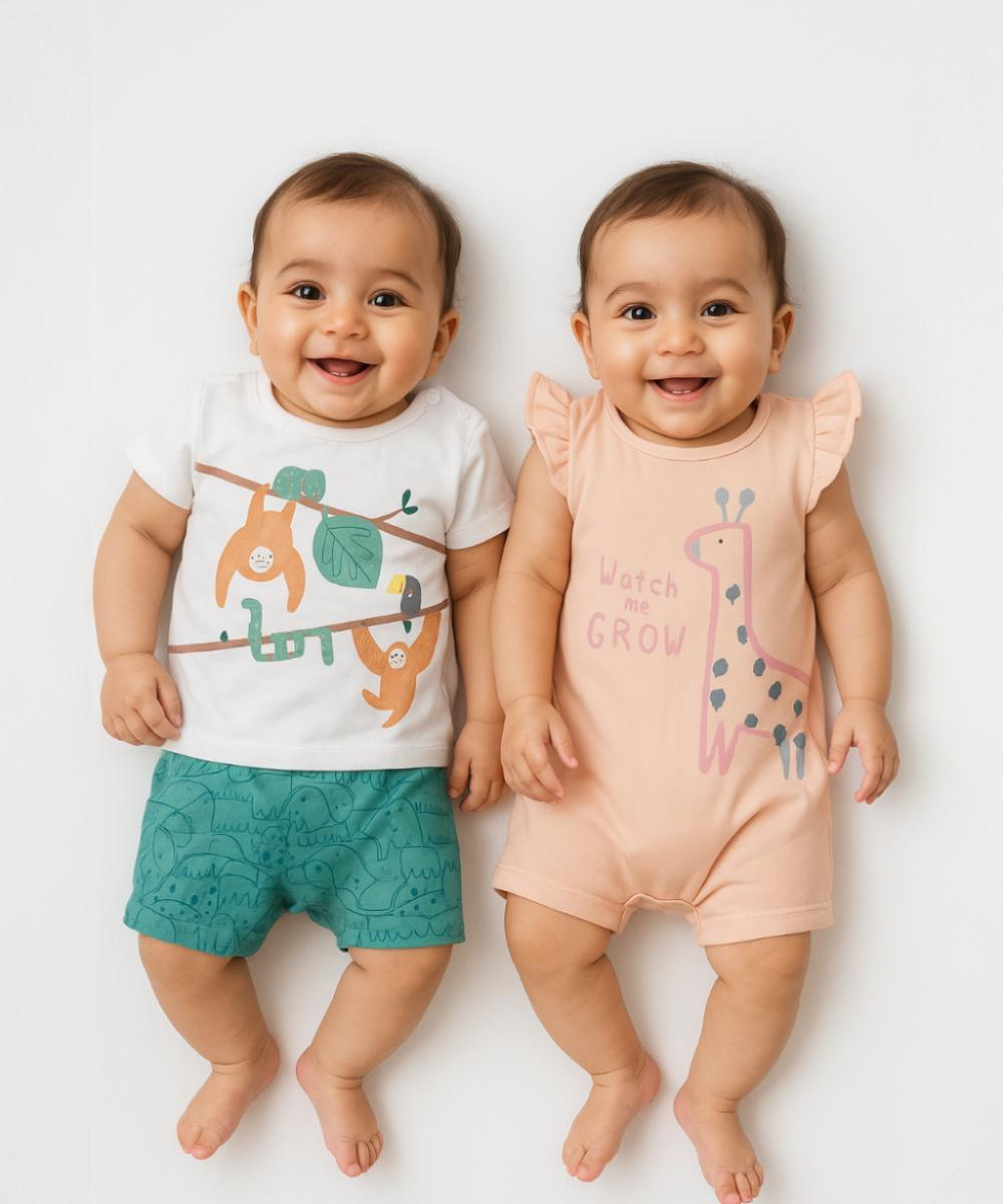 Cotton Babies Body Suit | Sleep Suit | Romper | Age 0-18 Months (Pack Of 2)