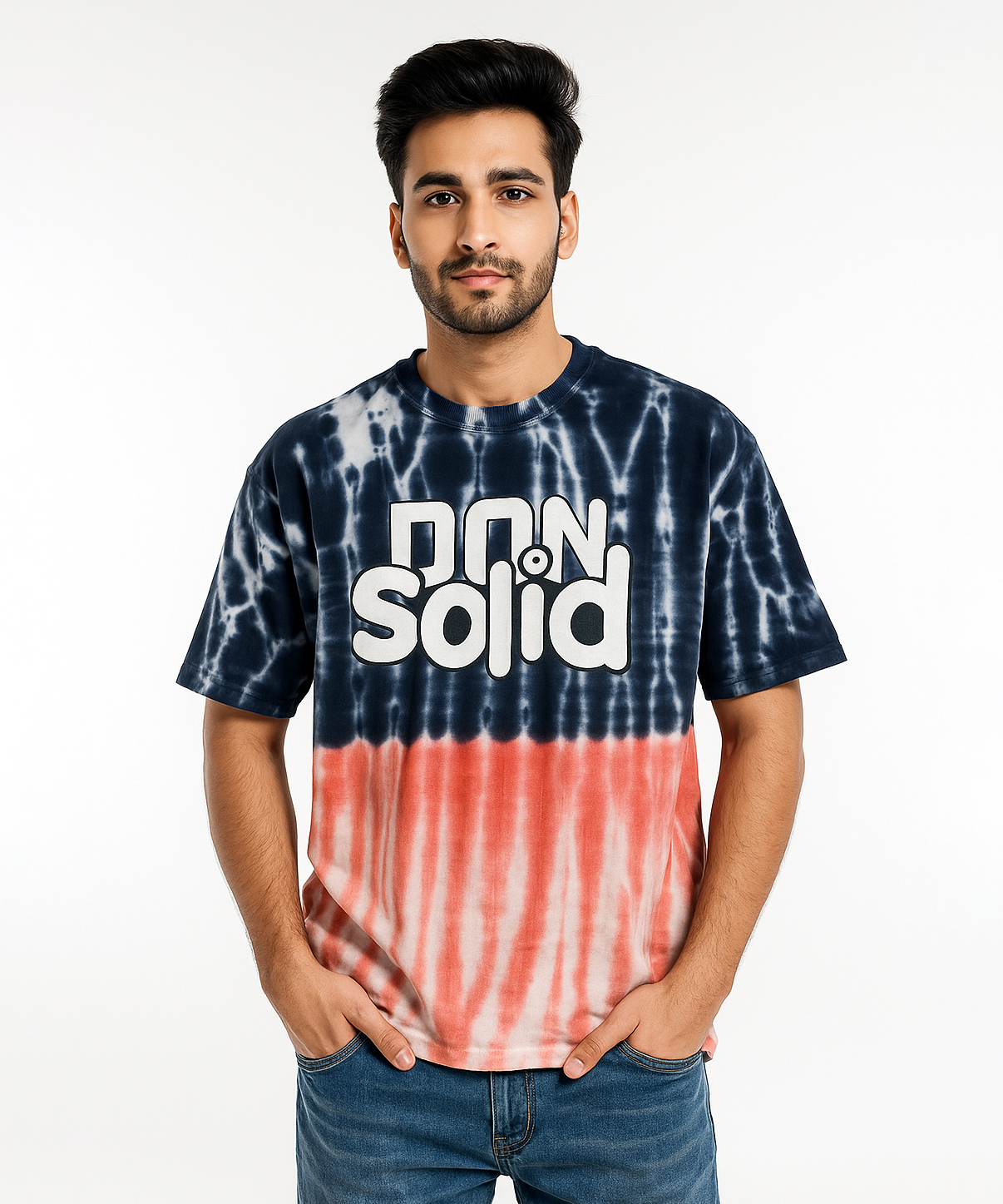 Solid Brand Cotton Round Neck Drop Shoulder/Oversized Lounge Tshirt With Tie-Dye Printed