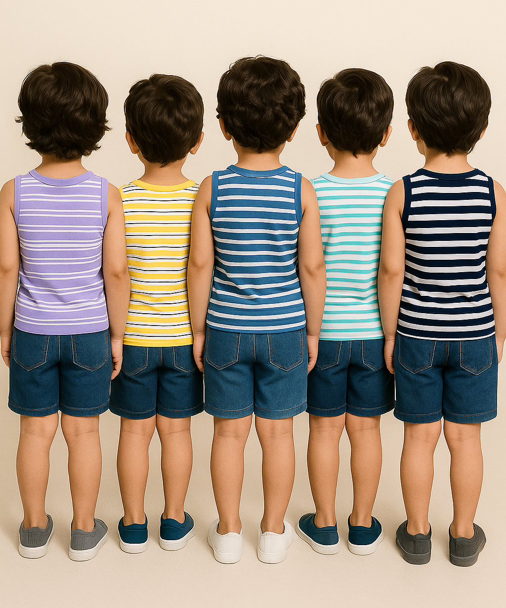 Cotton Stripes Kids Sleeveless Tshirt (Pack of 5)
