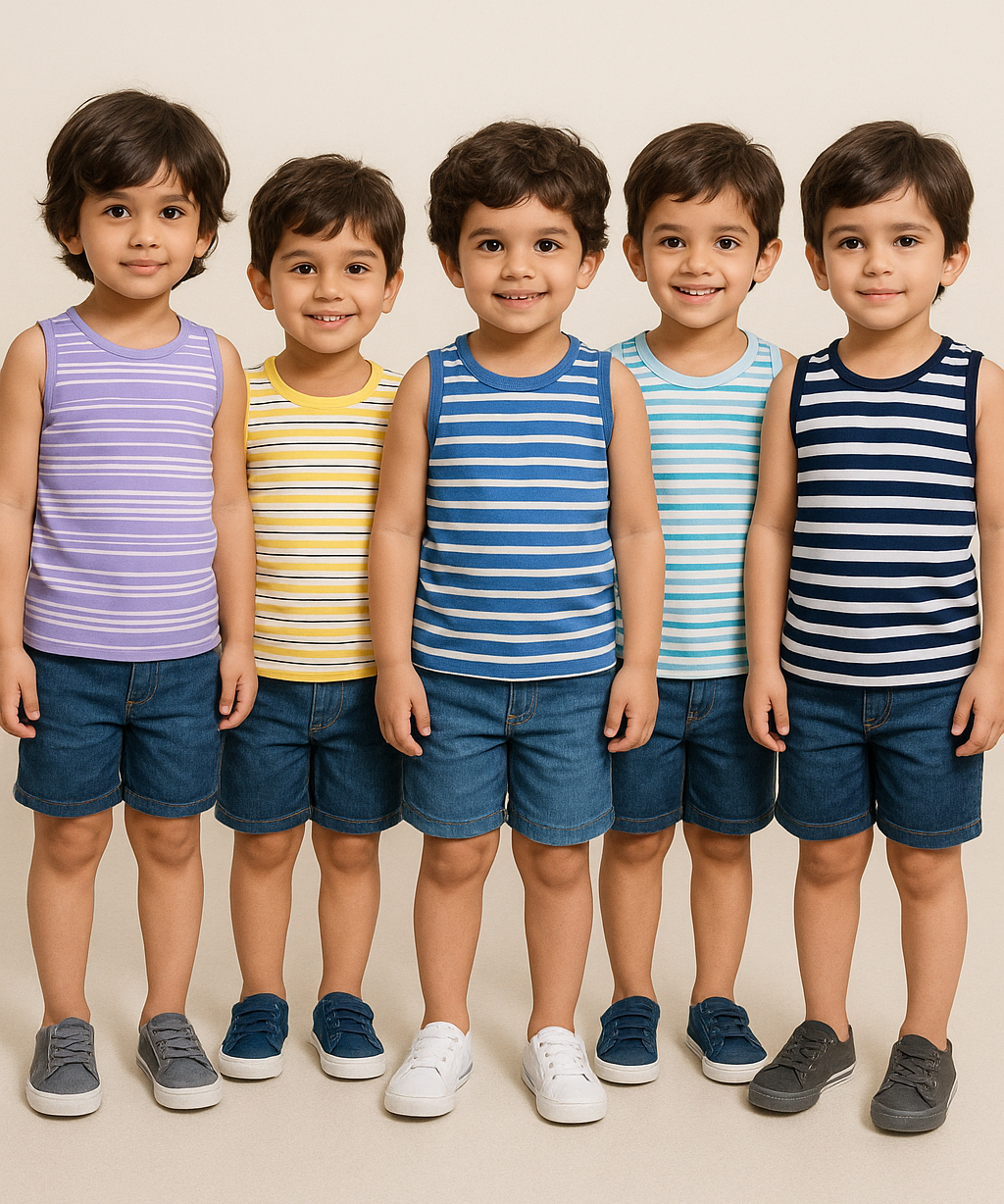 Cotton Stripes Kids Sleeveless Tshirt (Pack of 5)
