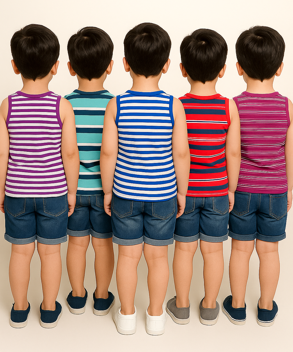 Cotton Stripes Kids Sleeveless Tshirt (Pack of 5)