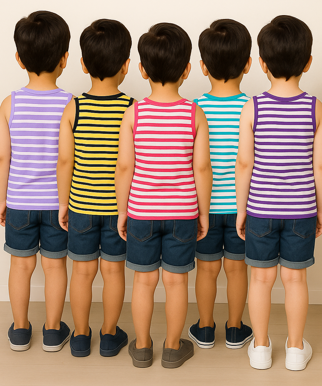 Cotton Stripes Kids Sleeveless Tshirt (Pack of 5)