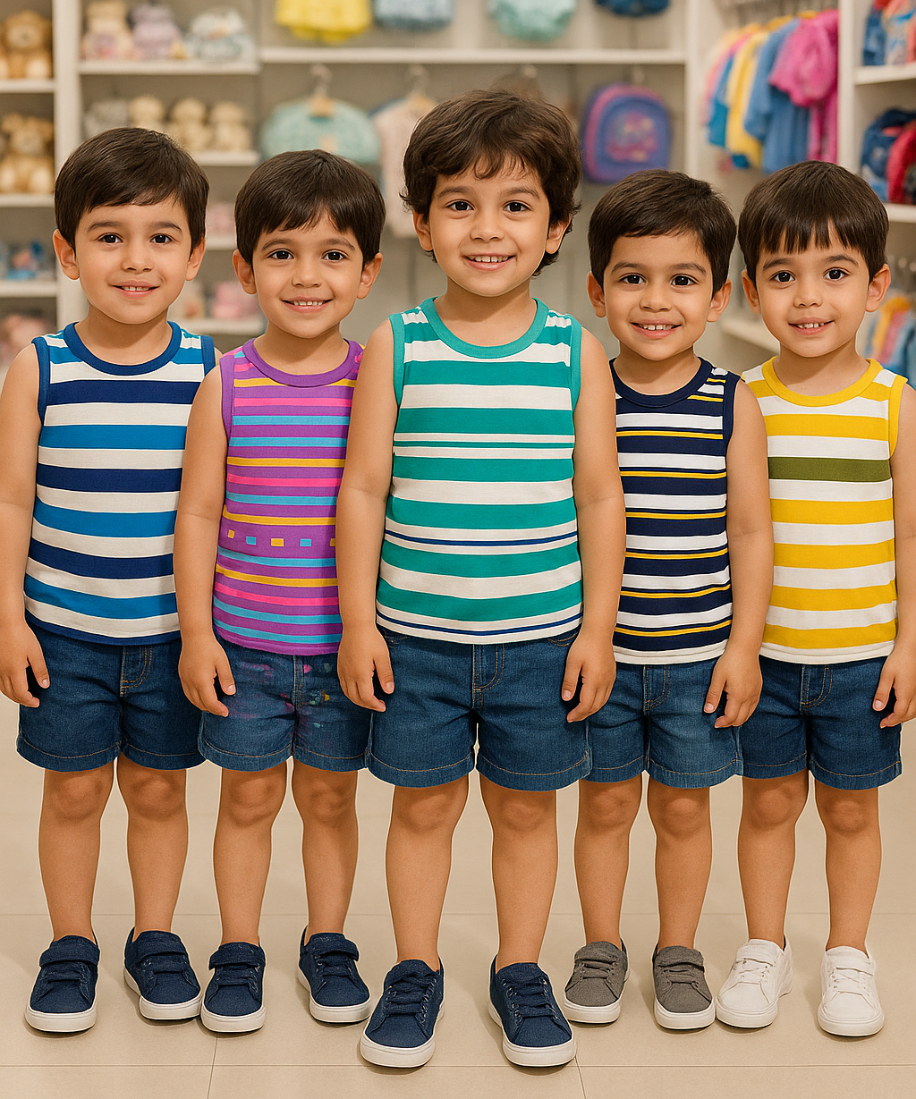 Cotton Stripes Kids Sleeveless Tshirt (Pack of 5)