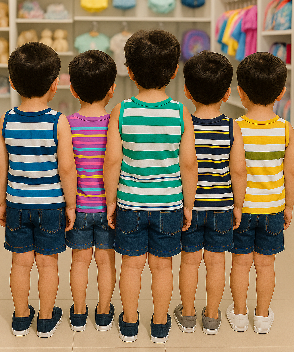 Cotton Stripes Kids Sleeveless Tshirt (Pack of 5)