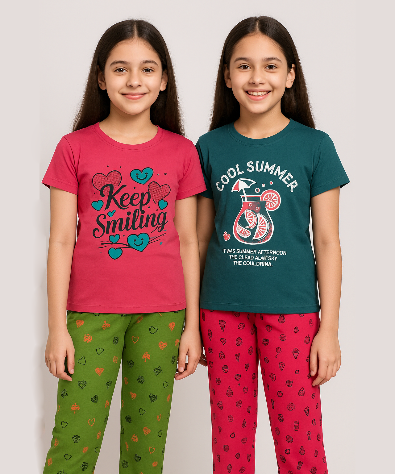 Cotton Girls Night Suit Set Combo / Age 11-12 Years XXL Size (Tshirt & Track Pant Set Pack of 2)
