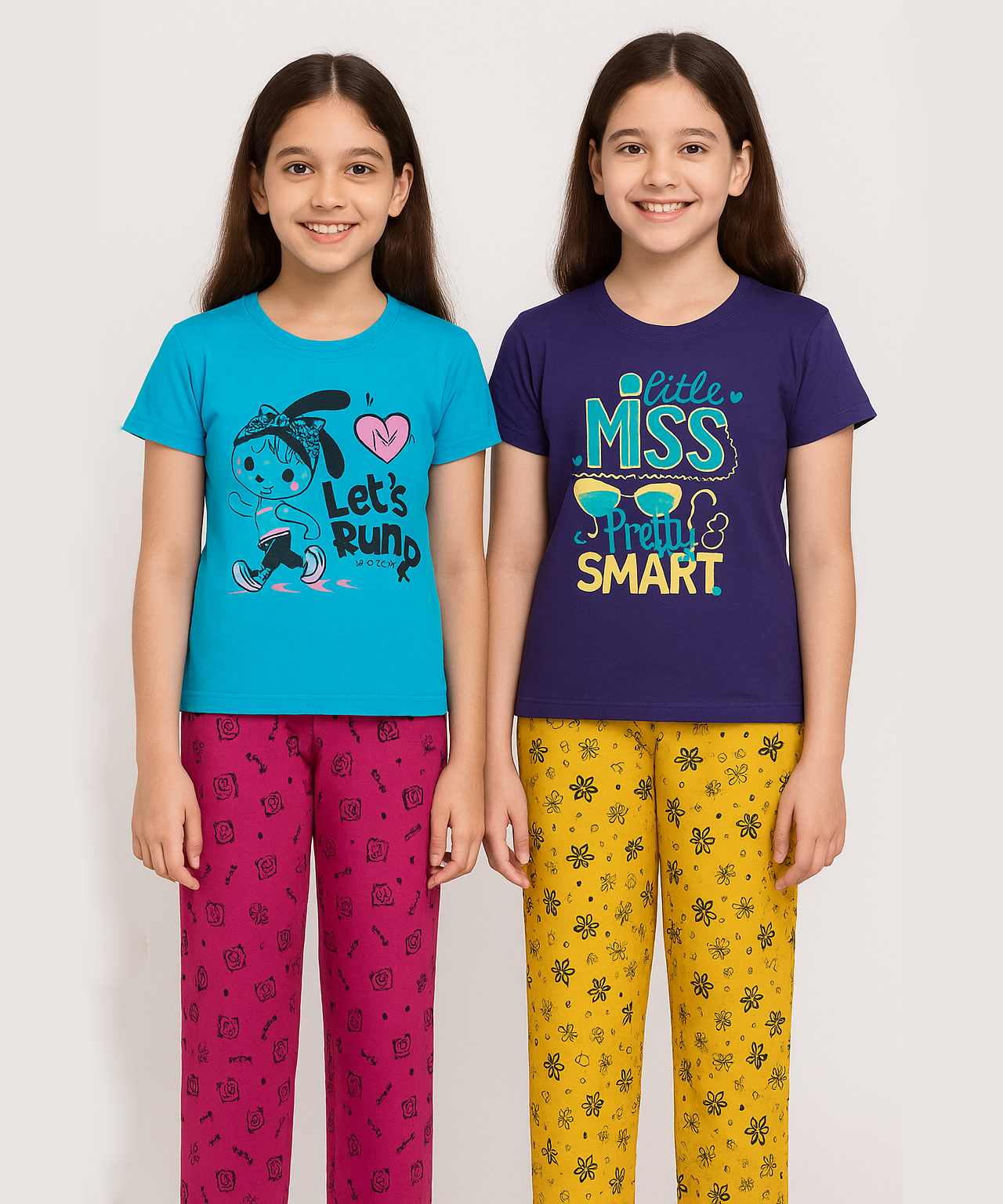Cotton Girls Night Suit Set Combo / Age 11-12 Years XXL Size (Tshirt & Track Pant Set Pack of 2)