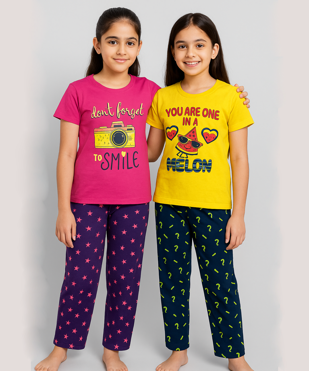 Cotton Girls Night Suit Set Combo / Age 11-12 Years XXL Size (Tshirt & Track Pant Set Pack of 2)