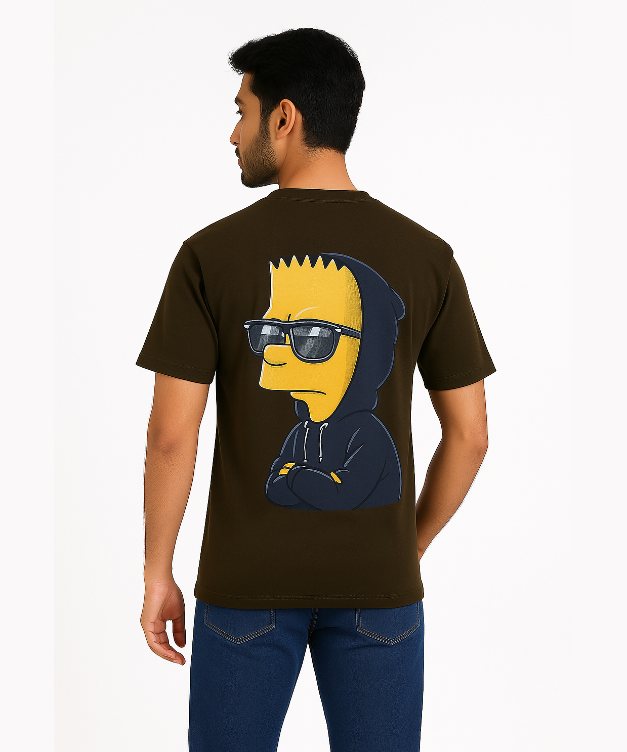 Dark Brown Color / Drop Shoulder/Oversized Tshirt With Bart Simpson Printed / Solid Brand