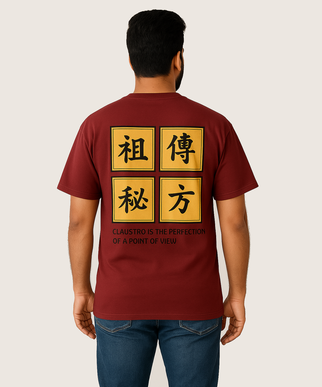 Rose Gold / Drop Shoulder/Oversized Tshirt With Chinese Word Printed / Solid Brand