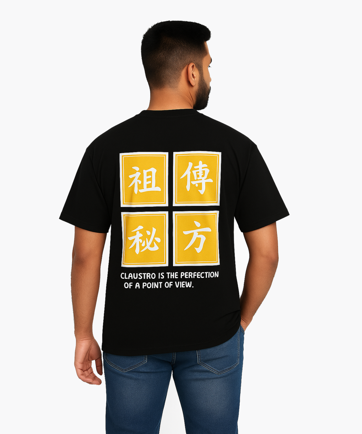 Black / Drop Shoulder/Oversized Tshirt With Chinese Word Printed / Solid Brand