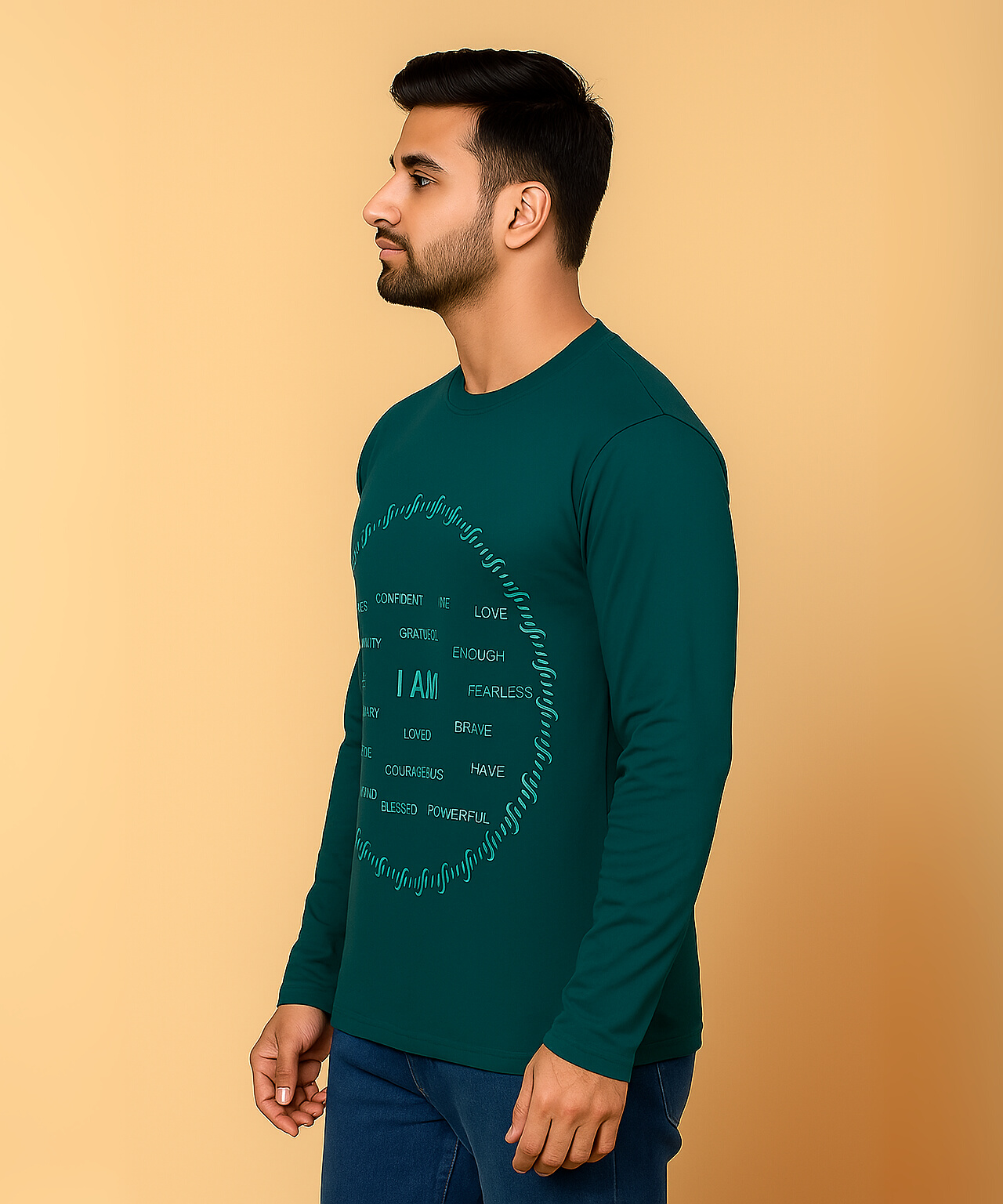 Full Sleeve Round Neck T Shirt / 100% Combed Cotton Single Jersey Bio Wash / ROLLS RUN
