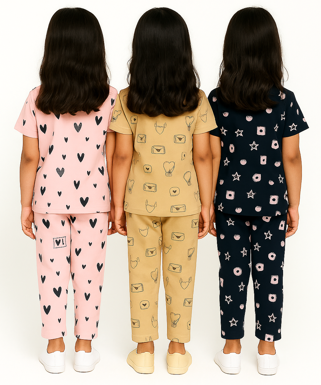 Girl Kids All Over Printed Co-ord Set | Tshirt and Pant | Age 3 to 6 Years (Pack of 3 Sets)