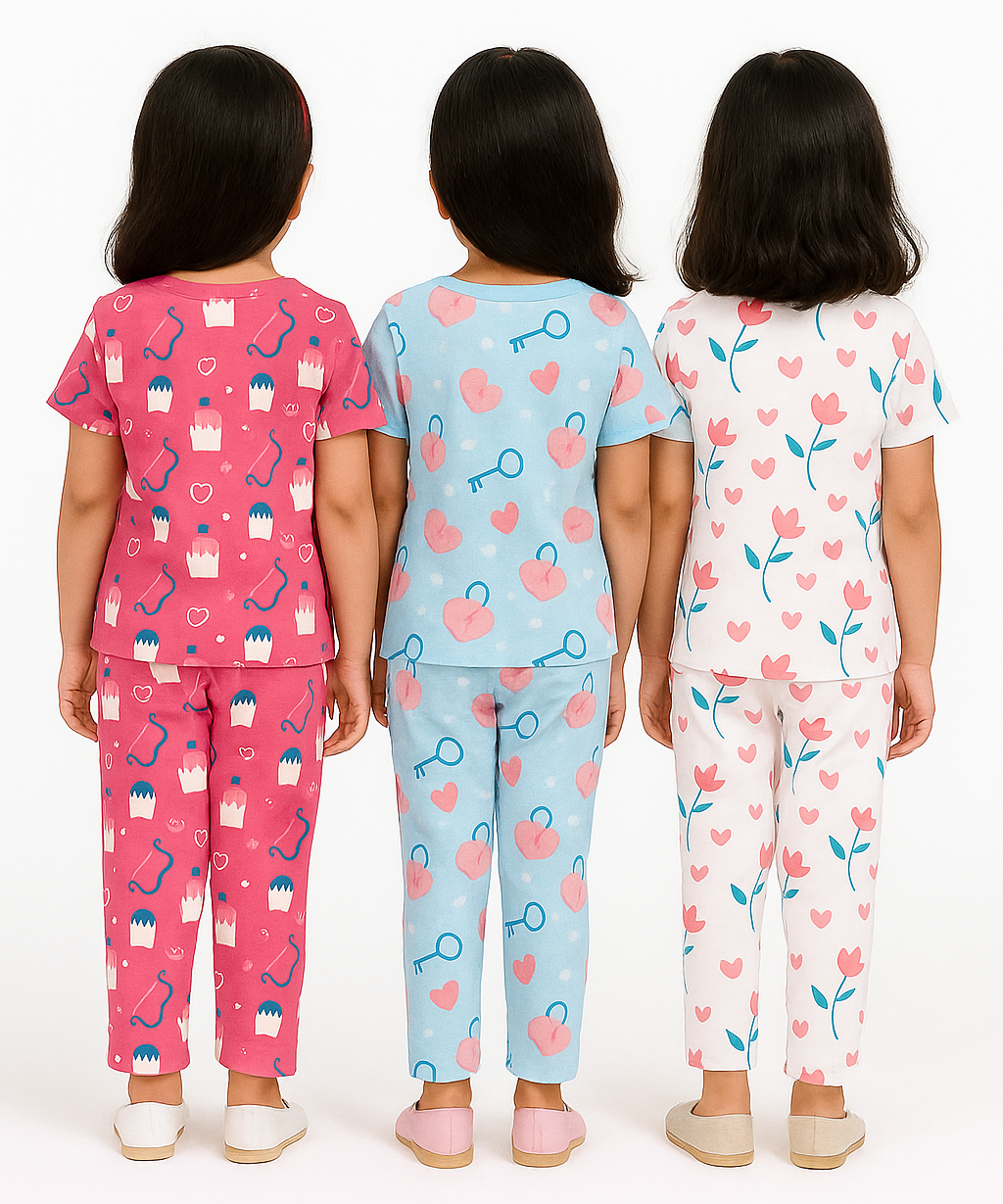 Girl Kids All Over Printed Co-ord Set | Tshirt and Pant | Age 3 to 6 Years (Pack of 3 Sets)