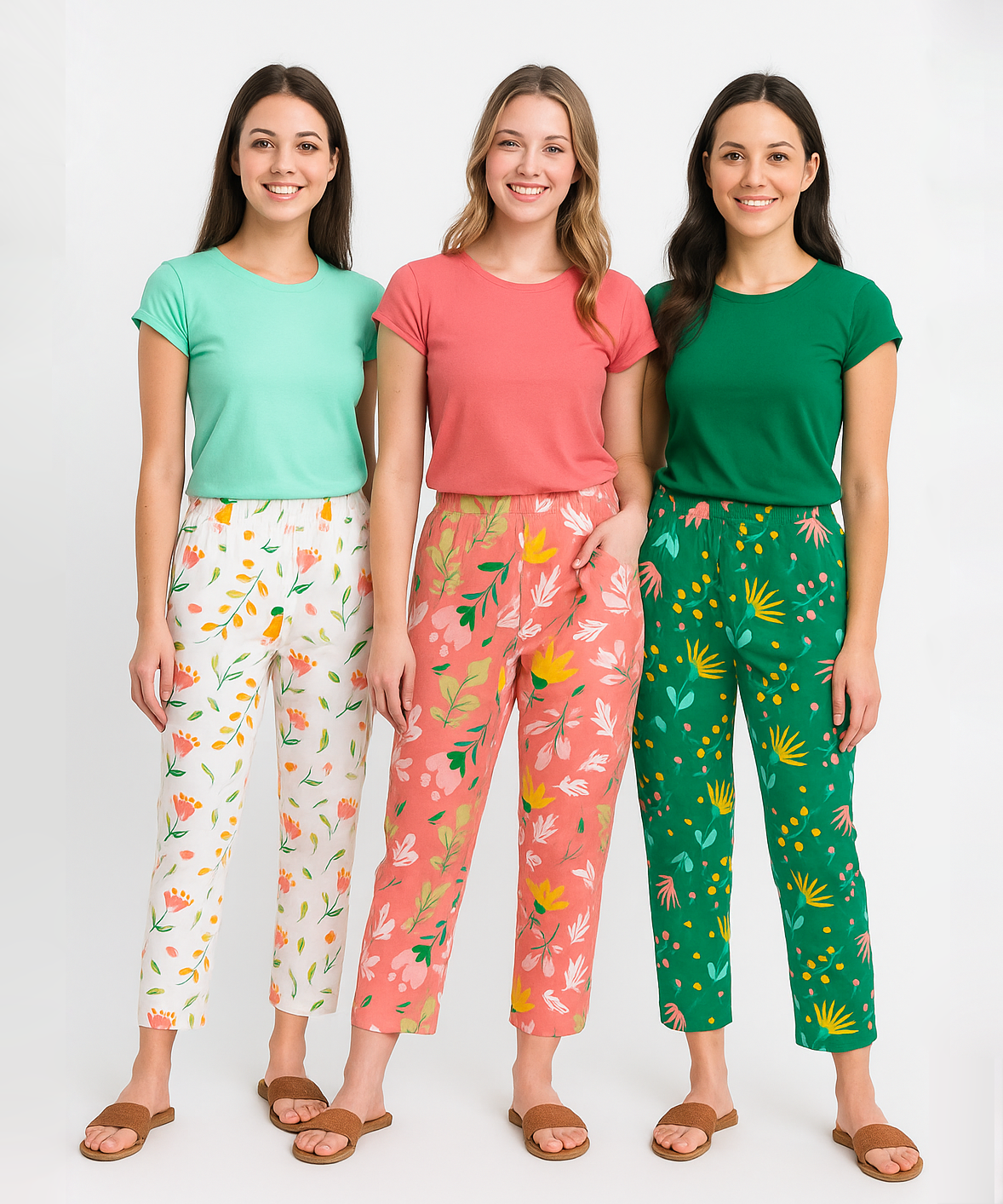 Women's 100% Printed Soft Cotton Night Wear | Track Pant - Pyjama (Pack of 3)