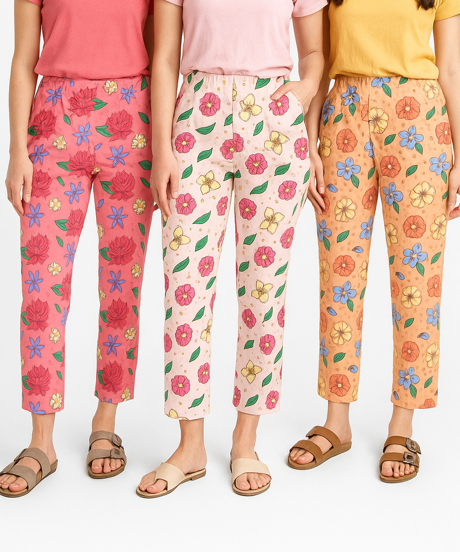 Women's 100% Printed Soft Cotton Night Wear | Track Pant - Pyjama (Pack of 3)