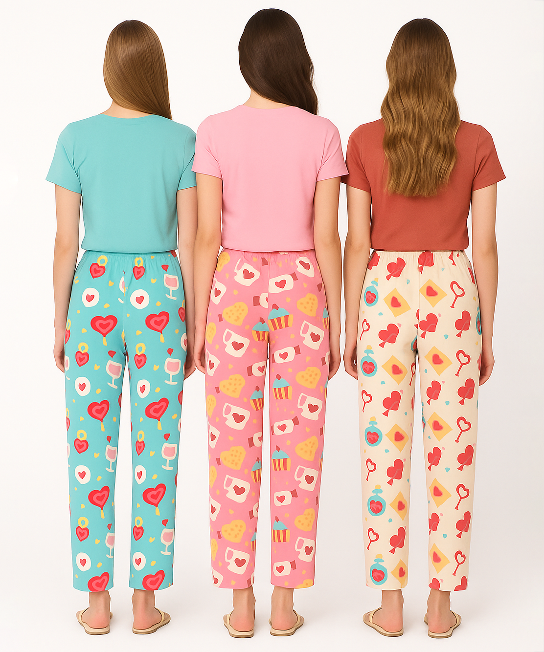 Women's 100% Printed Soft Cotton Night Wear | Track Pant - Pyjama (Pack of 3)