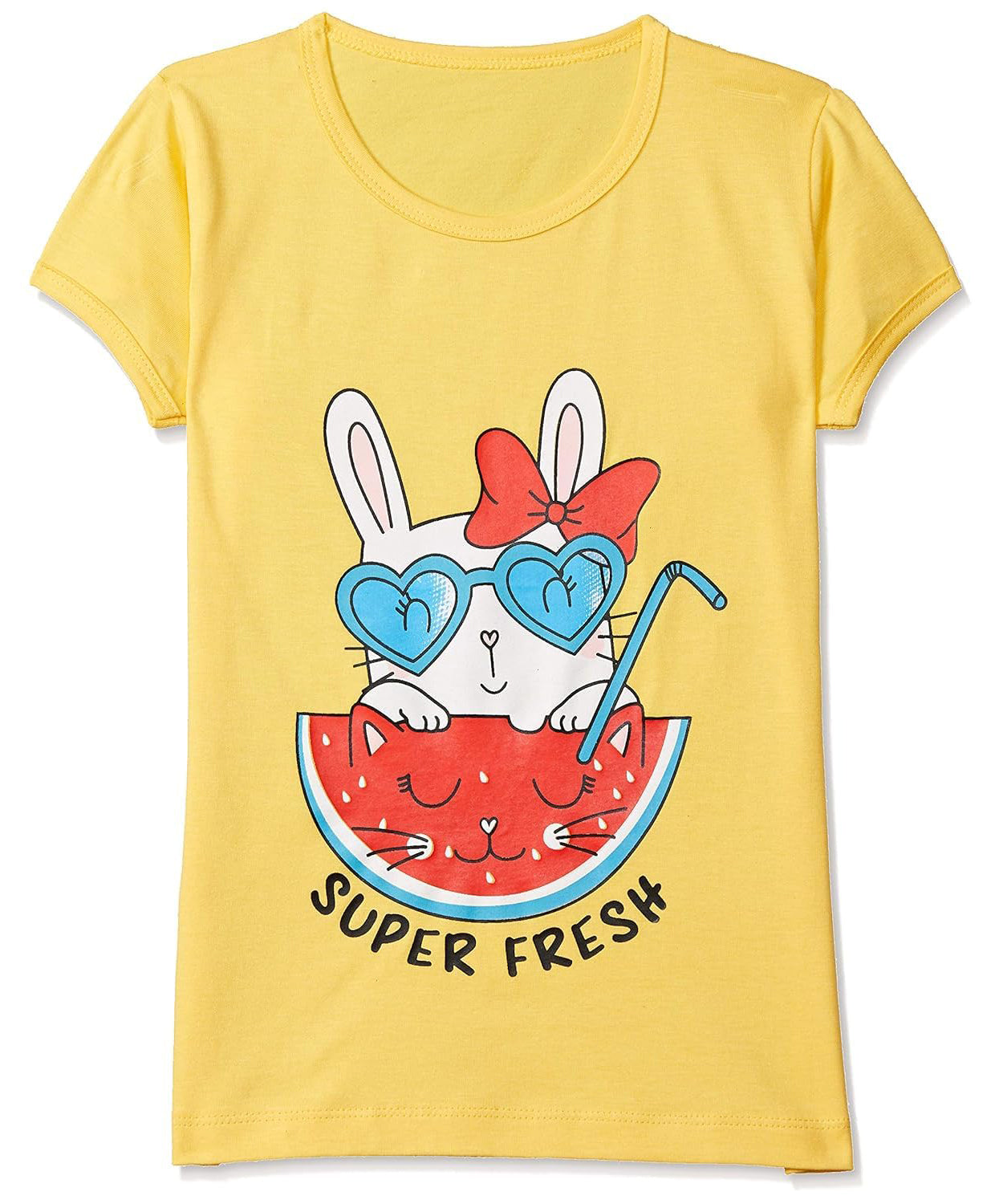 Girls Printed Casual Round Neck Tshirt (Pack of 5)