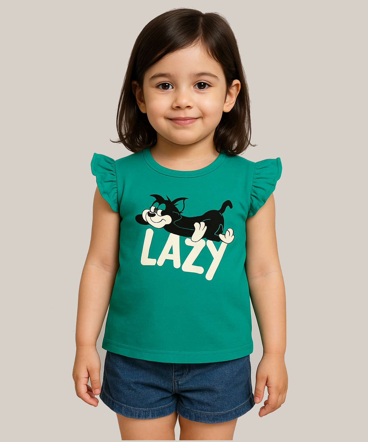 Girls Tshirt 100% Cotton Biowash Cartoon Printed Teal Color Tshirt 2 To 11 Years