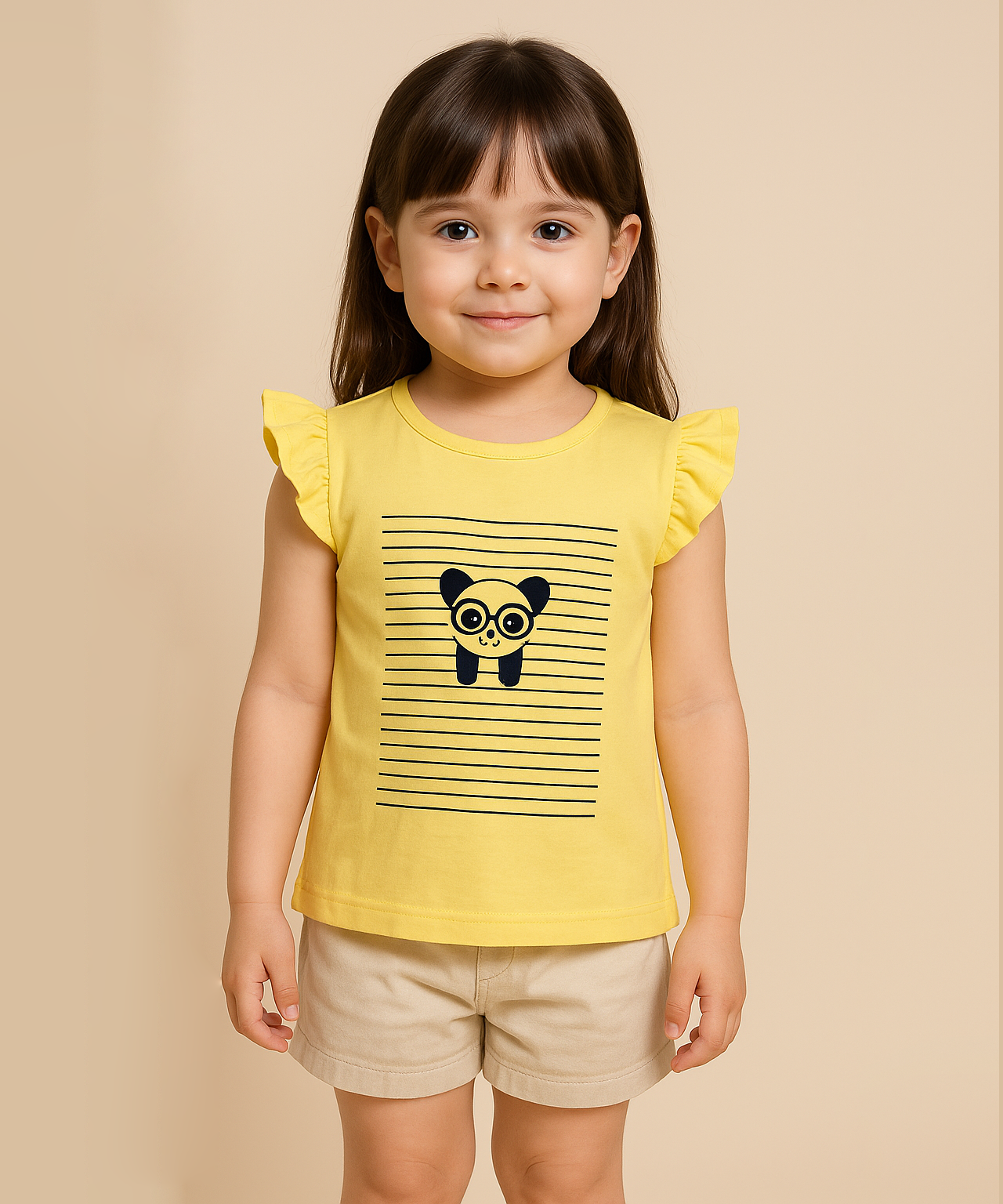 Girls Tshirt 100% Cotton Biowash Cartoon Printed Yellow Color Tshirt 2 To 11 Years