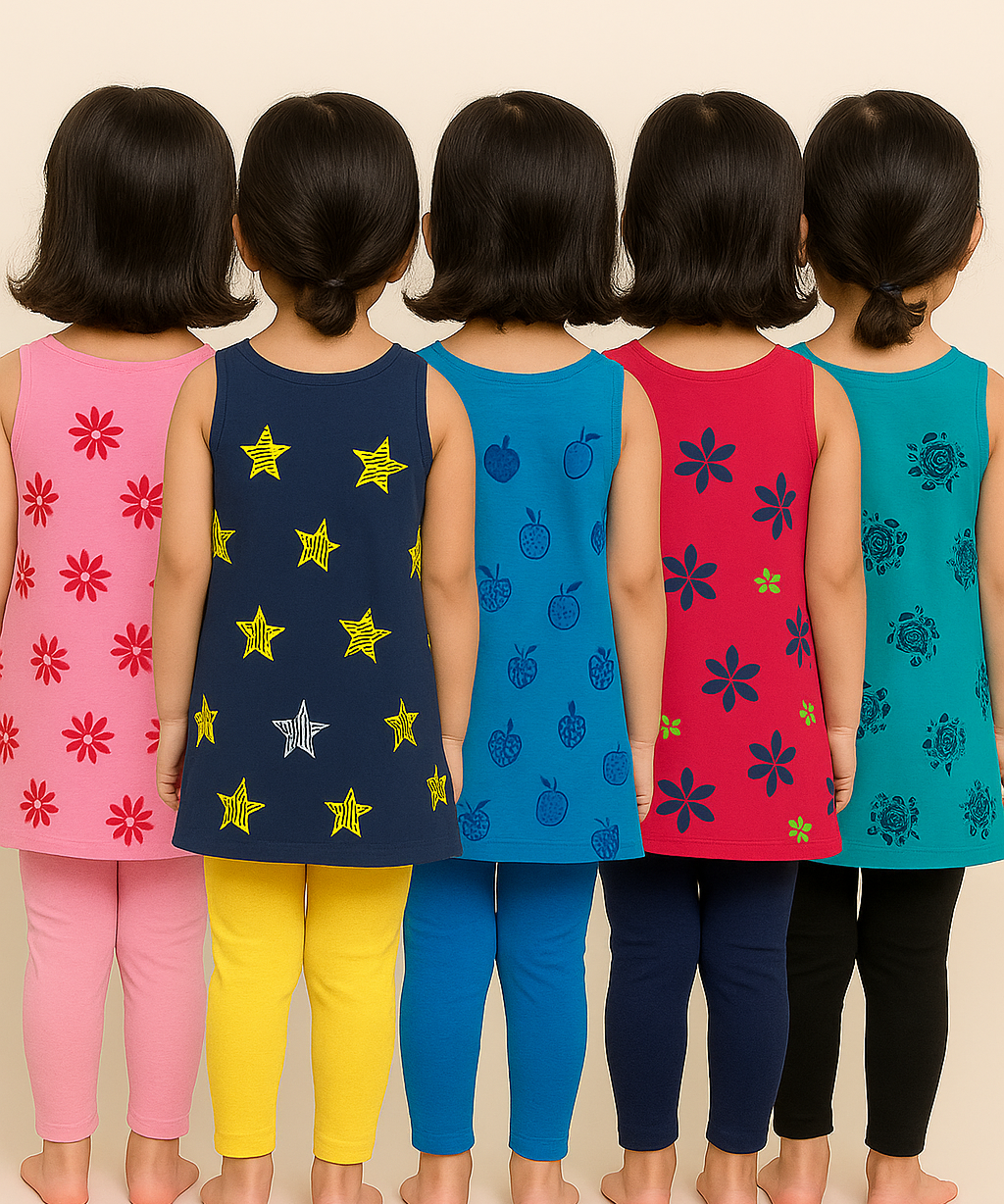 Girls 100% Cotton Printed 2 To 3 Years Gown Dress/Frock Dress (Pack of 5)