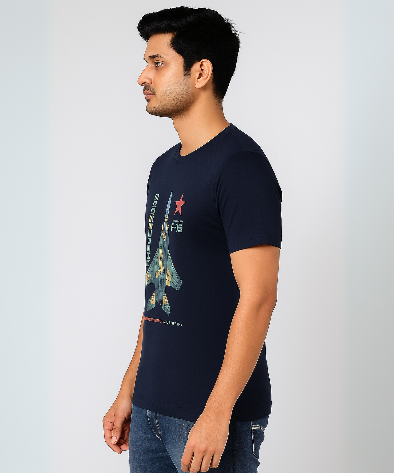 Half Sleeve Round Neck Tshirt / 100% Cotton Fine Bio Wash / ROLLS RUN