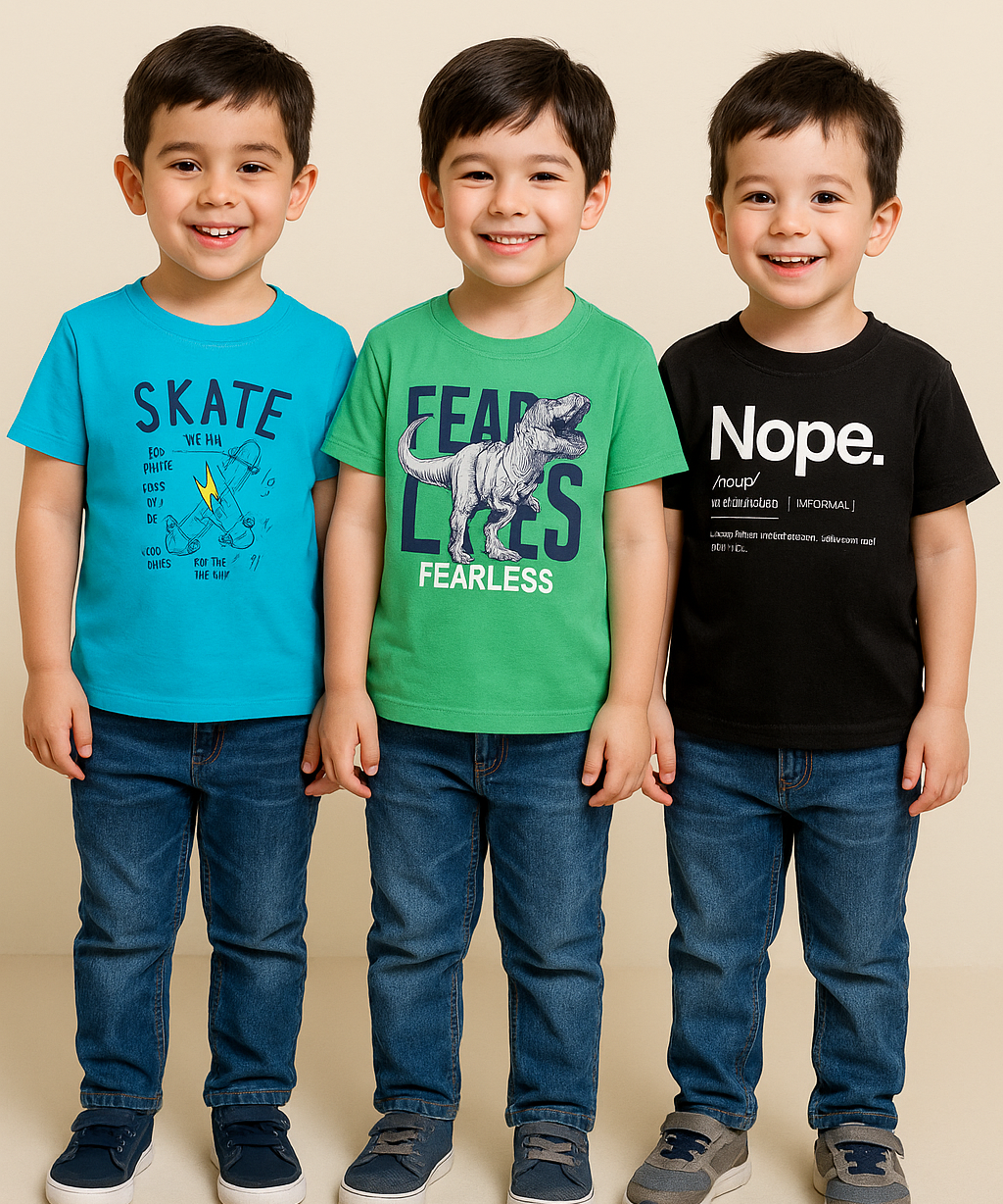 Kids 100% Cotton Fine Tshirt With Printed Multi Colour | Age 1 to 6 Years (Pack of 3 Pieces)