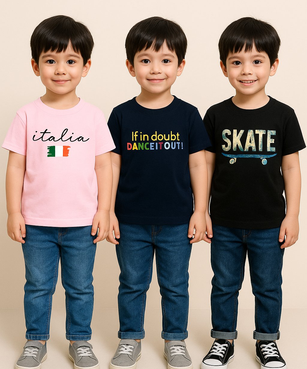 Kids 100% Cotton Fine Tshirt With Printed Multi Colour | Age 1 to 6 Years (Pack of 3 Pieces)