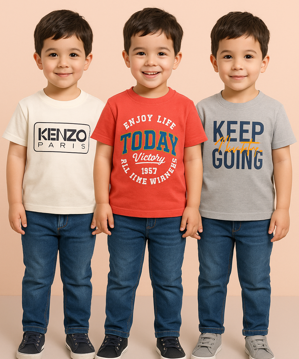 Kids 100% Cotton Fine Tshirt With Printed Multi Colour | Age 1 to 6 Years (Pack of 3 Pieces)