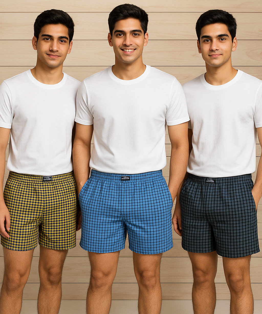 Men's Cotton Boxer Woven Checked Shorts (Pack Of 3)
