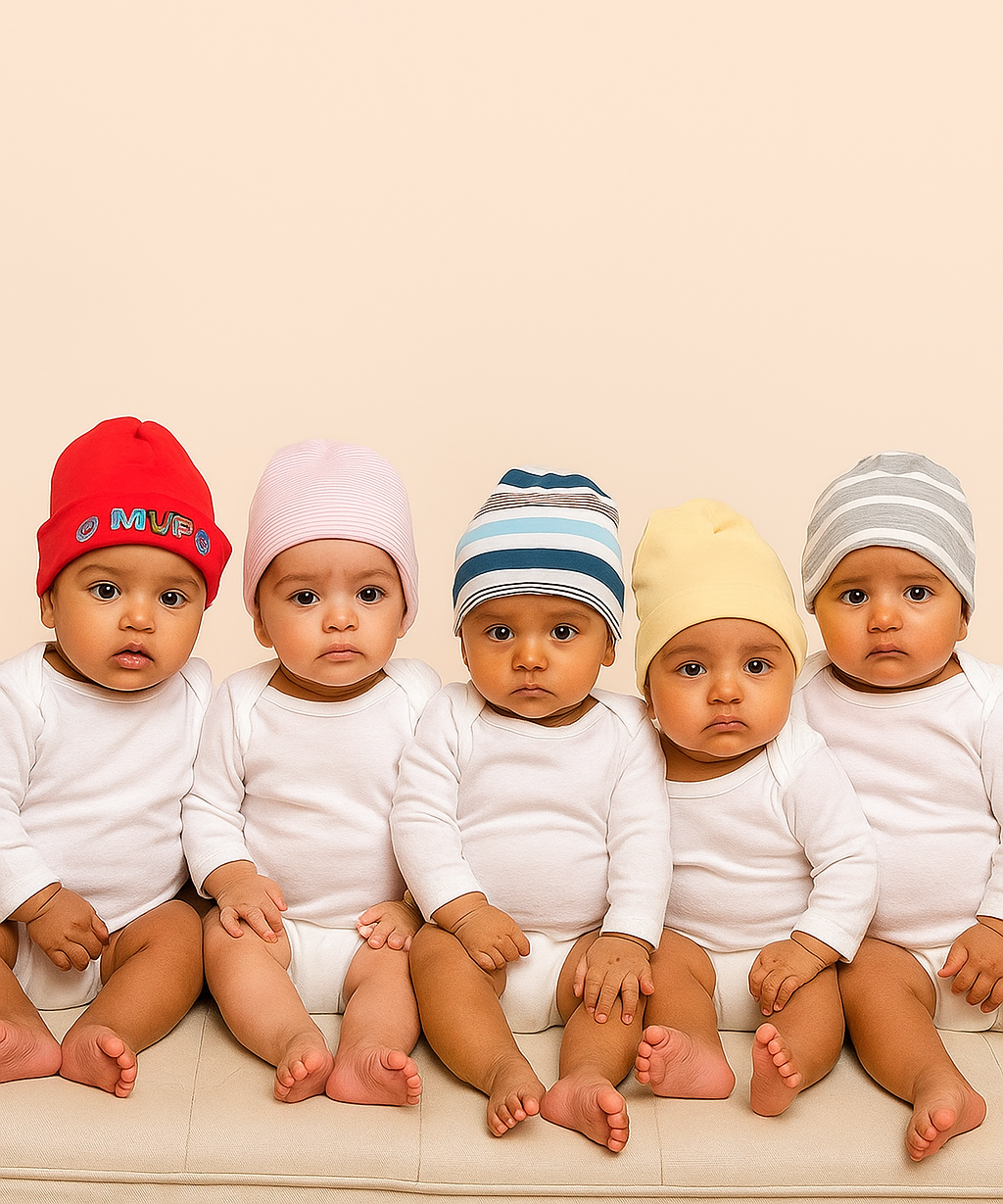 New Born Baby Soft Cotton Cap For Unisex 0-2 Years Pack Of 5 Pcs