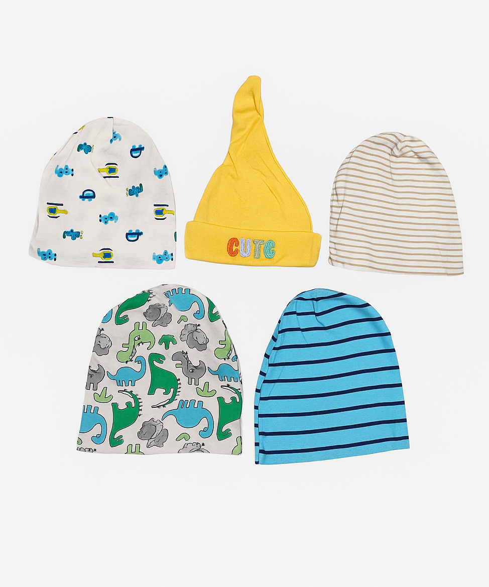 New Born Baby Soft Cotton Cap For Unisex 0-2 Years Pack Of 5 Pcs