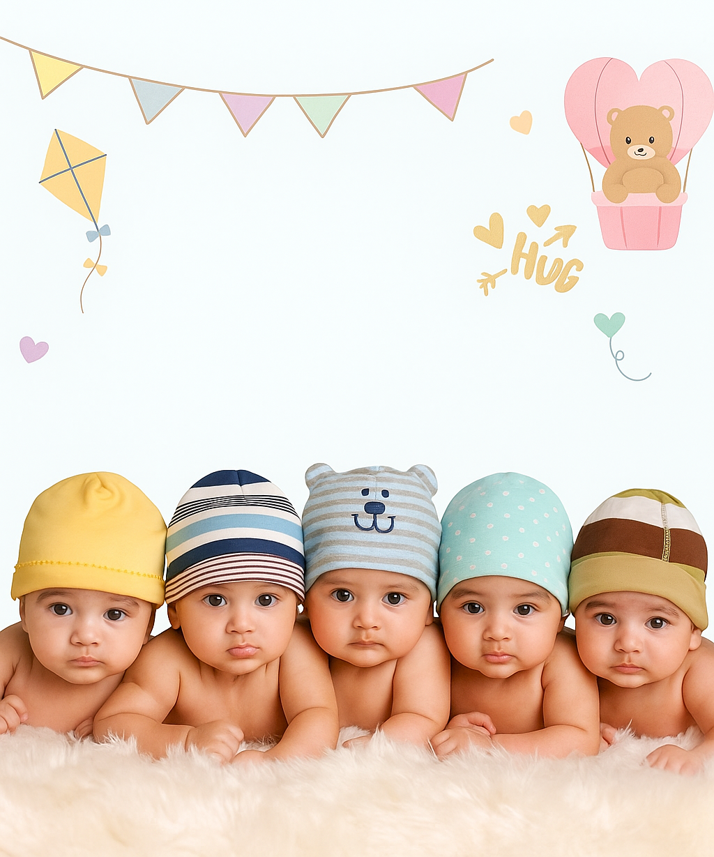 New Born Baby Soft Cotton Cap For Unisex 0-2 Years Pack Of 5 Pcs