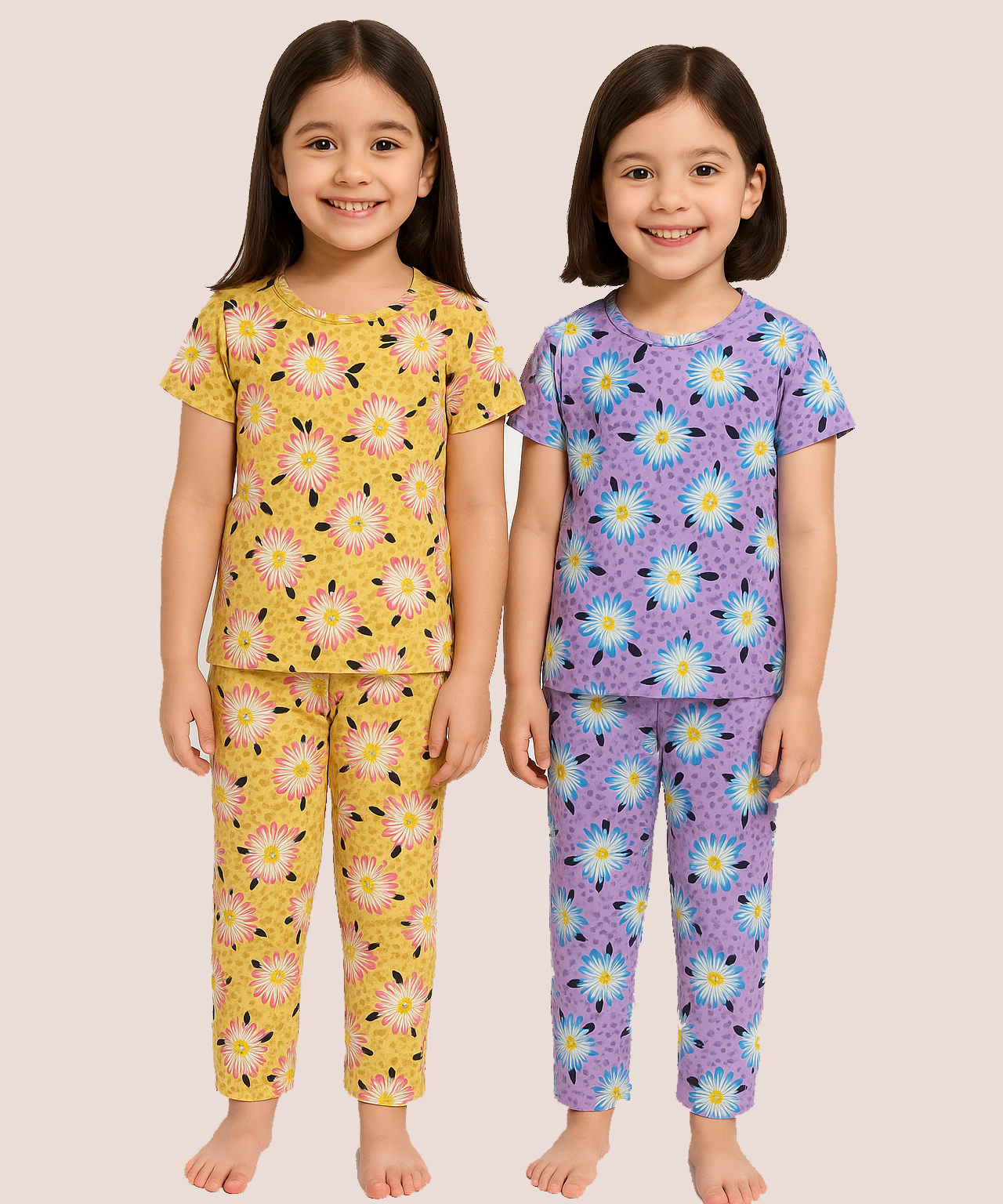 Polyster Girls Co-ord Set Combo / Age 6-7 Years S Size (Tshirt & Track Pant Set Pack of 2)