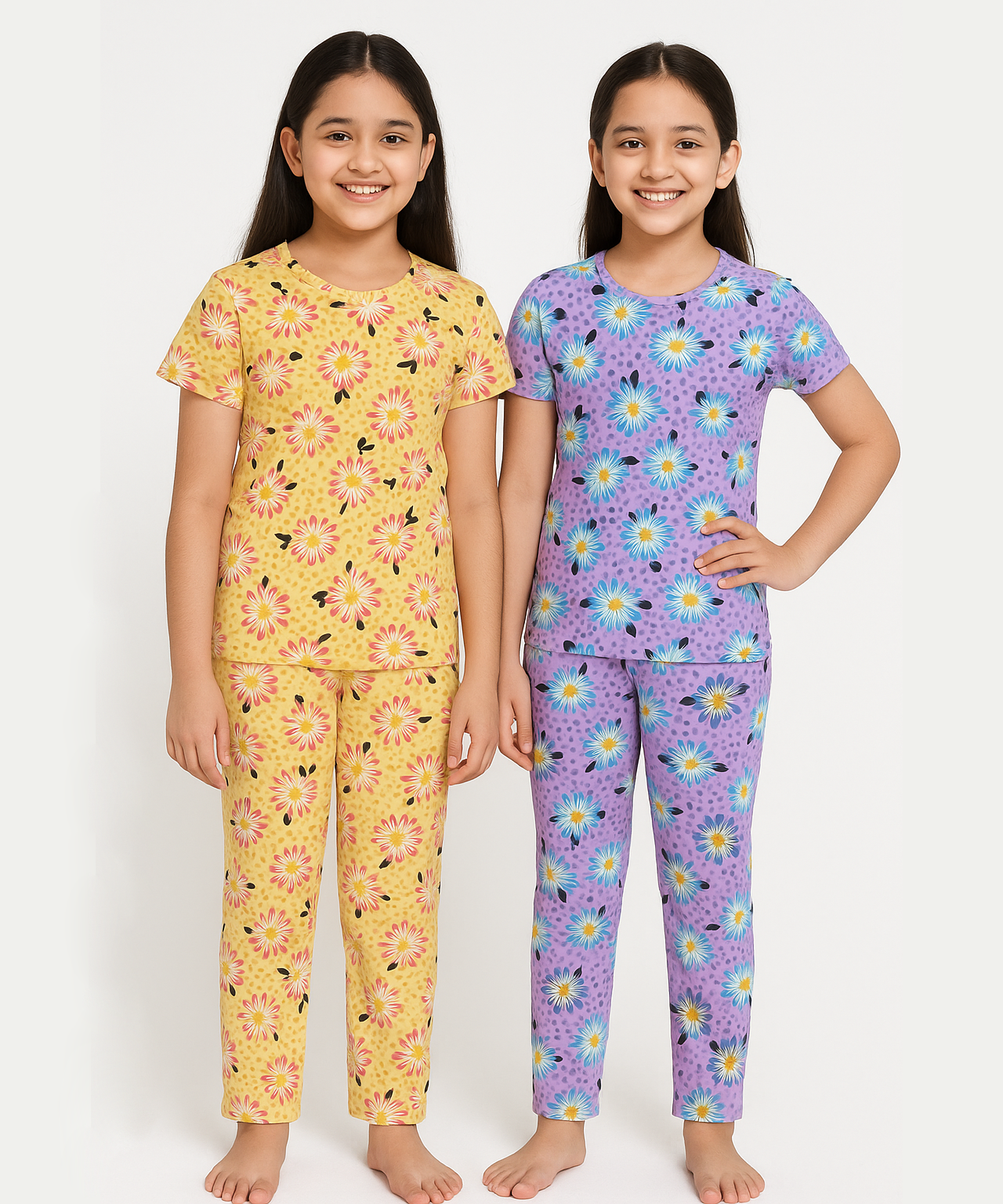 Polyster Girls Co-ord Set Combo / Age 10-11 Years XL Size (Tshirt & Track Pant Set Pack of 2)