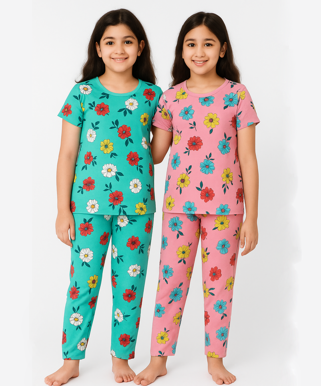 Polyster Girls Co-ord Set Combo / Age 10-11 Years XL Size (Tshirt & Track Pant Set Pack of 2)