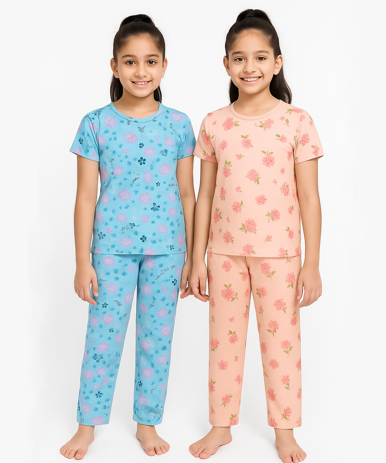 Polyster Girls Co-ord Set Combo / Age 10-11 Years XL Size (Tshirt & Track Pant Set Pack of 2)