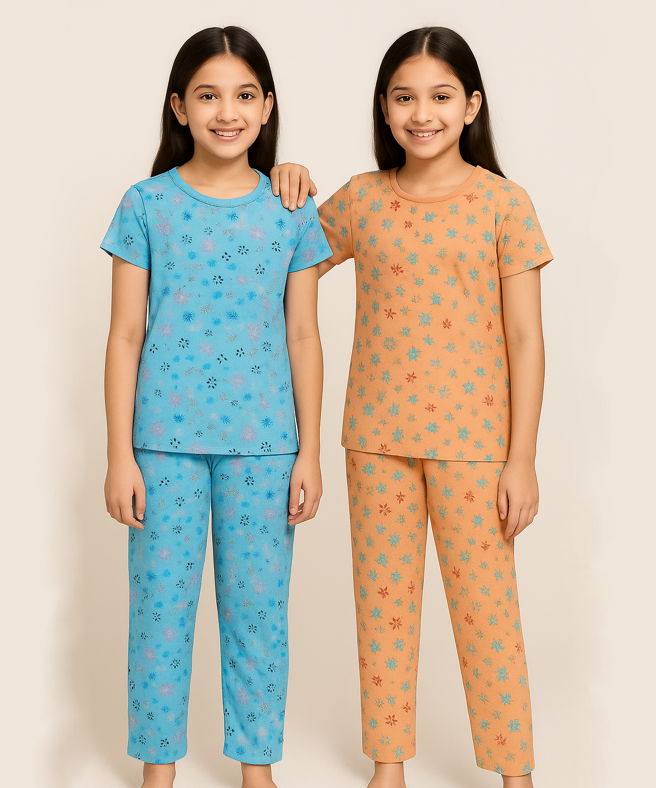 Polyster Girls Co-ord Set Combo / Age 11-12 Years XXL Size (Tshirt & Track Pant Set Pack of 2)