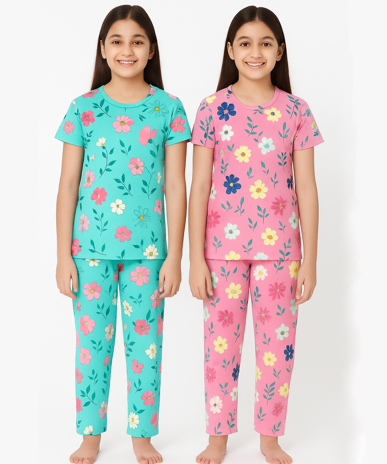 Polyster Girls Co-ord Set Combo / Age 11-12 Years XXL Size (Tshirt & Track Pant Set Pack of 2)