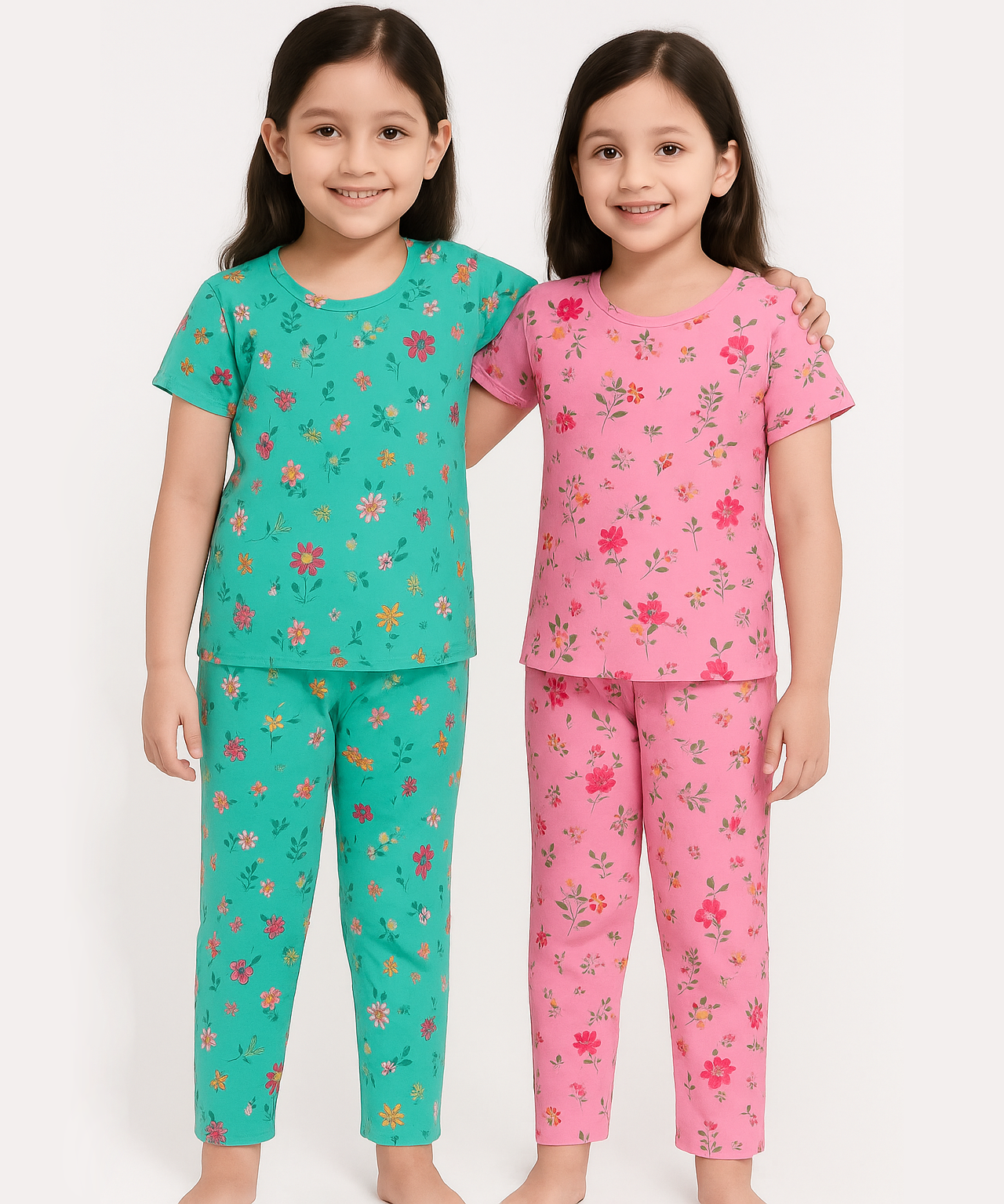 Polyster Girls Co-ord Set Combo / Age 6-7 Years S Size (Tshirt & Track Pant Set Pack of 2)