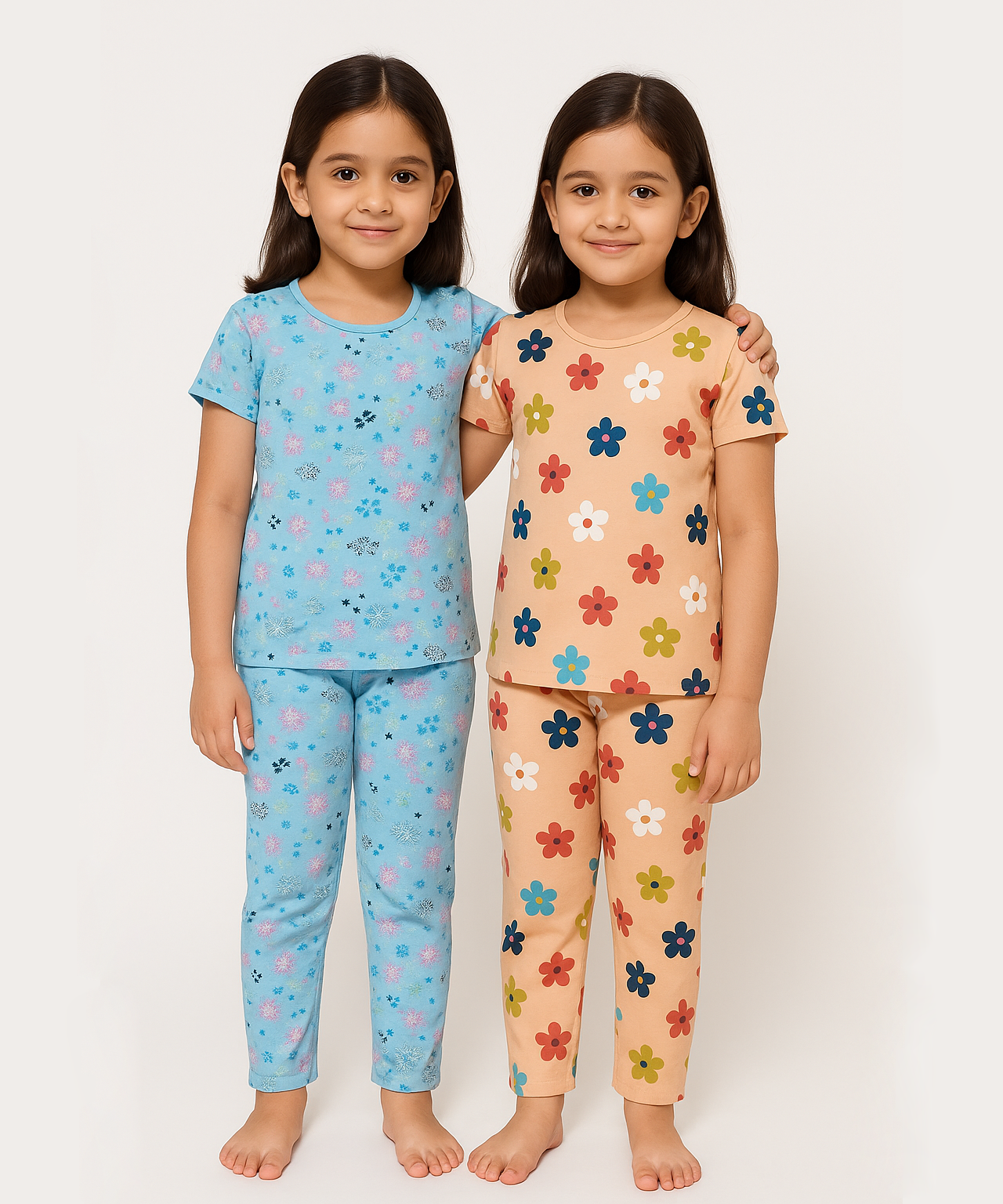 Polyster Girls Co-ord Set Combo / Age 6-7 Years S Size (Tshirt & Track Pant Set Pack of 2)