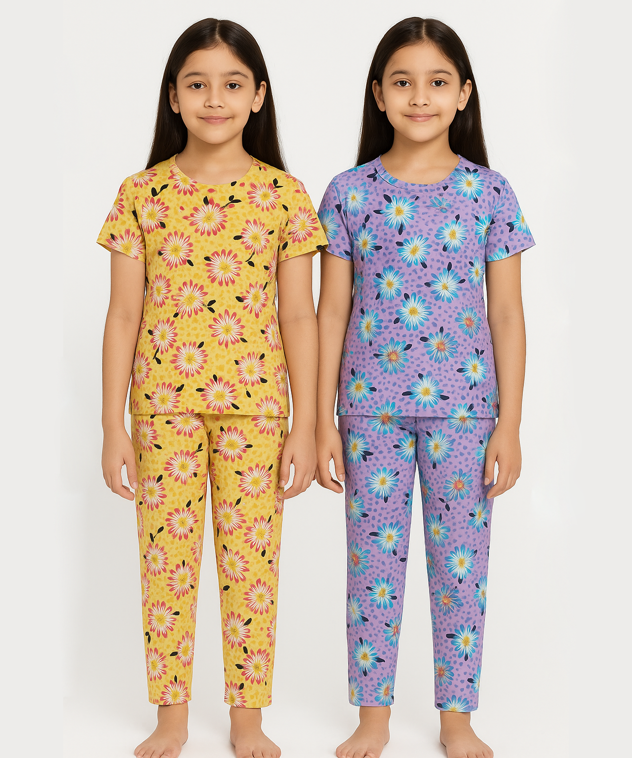 Polyster Girls Co-ord Set Combo / Age 8-9 Years L Size (Tshirt & Track Pant Set Pack of 2)