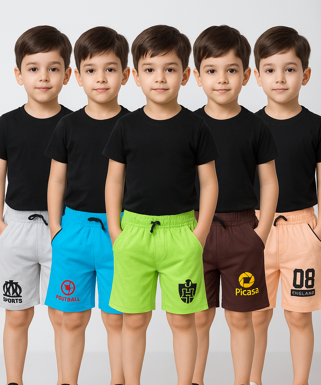 Pure Cotton Plain Shorts for Boys Kid with Elastic And Rope Age 4 to 5 Years S Size (Pack of 5)