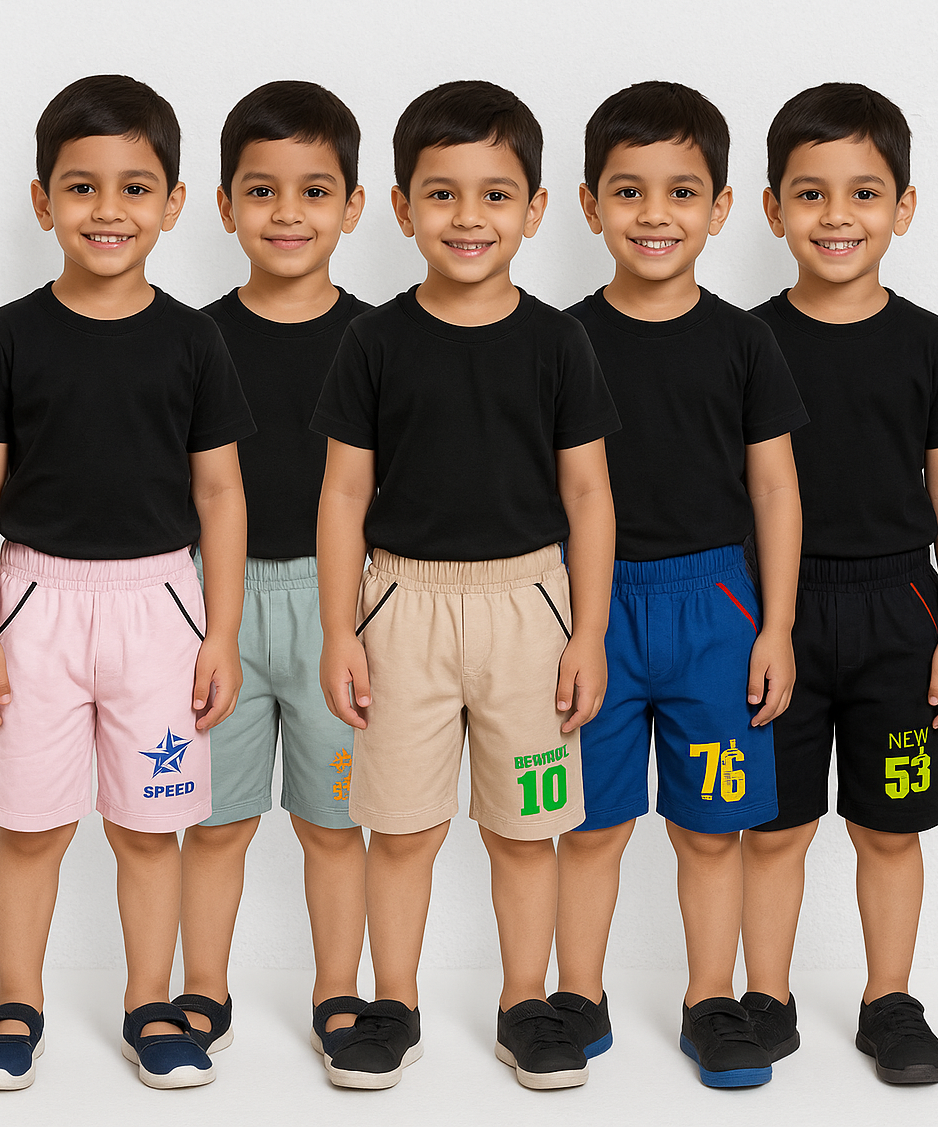 Pure Cotton Plain Shorts for Boys Kid with Elastic And Rope Age 5 to 6 Years M Size (Pack of 5)