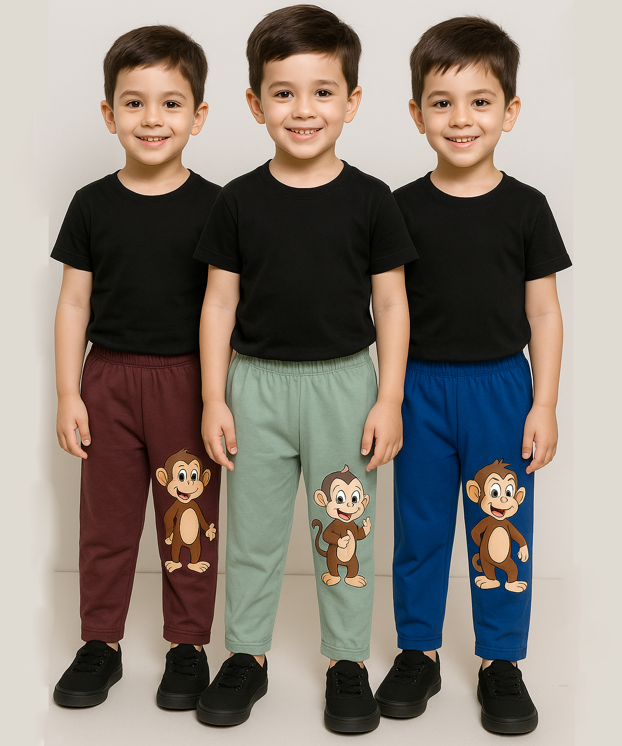 Pure Cotton Plain Trackpant for Casual Night wear for Kids Boys Age 4 To 5 Years S Size (Pack of 3)